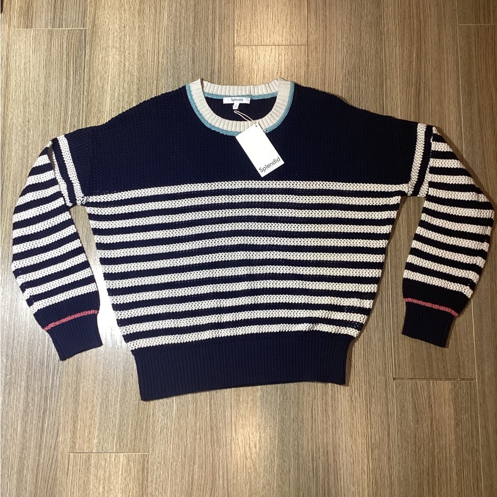 Splendid Navy & White‎ Knit Sweater – Size L – NWT